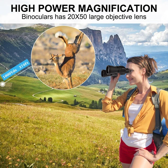 Alt view image 5 of 7 - 20x50 High Power Binoculars for Adults with Smartphone Adapter, HD Professional/Daily Waterproof Compact Binoculars for Bird Watching Hiking Concert Travel with BAK4 Prism FMC Lens, Black