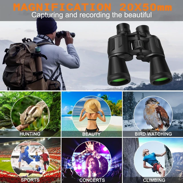 Alt view image 6 of 7 - 20x50 High Power Binoculars for Adults with Smartphone Adapter, HD Professional/Daily Waterproof Compact Binoculars for Bird Watching Hiking Concert Travel with BAK4 Prism FMC Lens, Black