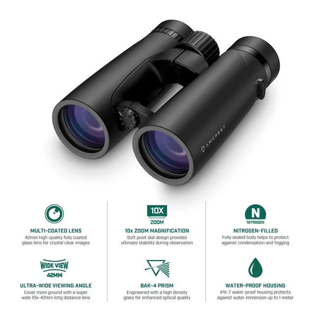 Alt view image 2 of 6 - 10x42 Roof Prism Binoculars for Adults, HD Professional Binoculars for Bird Watching, Travel, Stargazing, Hunting, Concerts, Sports, BAK-4 Prisms, Smart Phone Adaptor for Photography