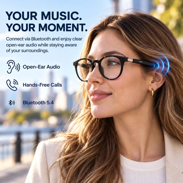 Alt view image 4 of 7 - AI Smart Glasses with AI Voice Assistant & Real-Time Translation Powered By Auro AI, Lightweight TR90, Bluetooth 5.4 Audio, Photochromic Lenses, 134mm Fit & Stylish Design for Women & Men