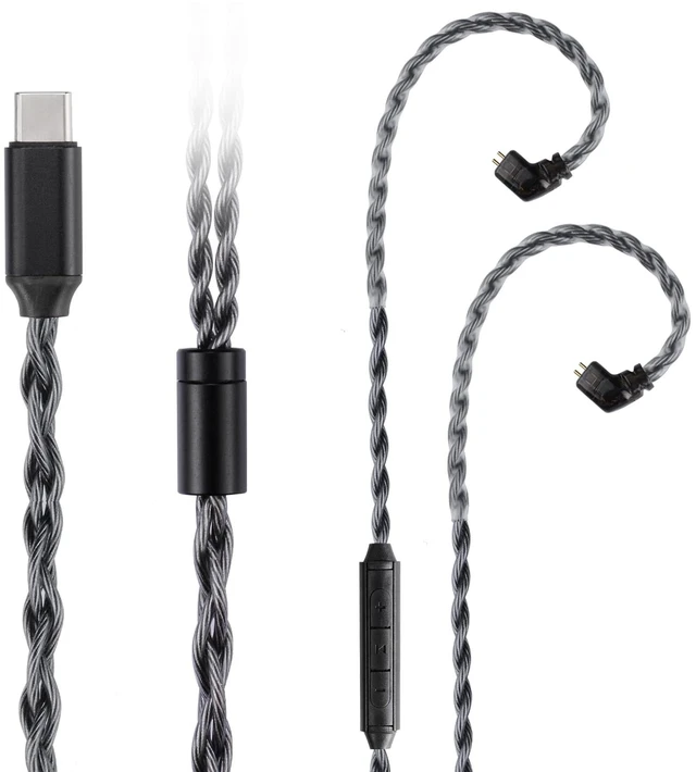 Main image of IEM Cable,Monocrystalline Copper Silver Plated Cable,QDC-C Pin in Ear Monitor Cords for K&Z ZS10 PRO ZSN PRO X ZSTX AST ZSX etc Recessed 2pin Type-C Interface w/mic 4.2ft