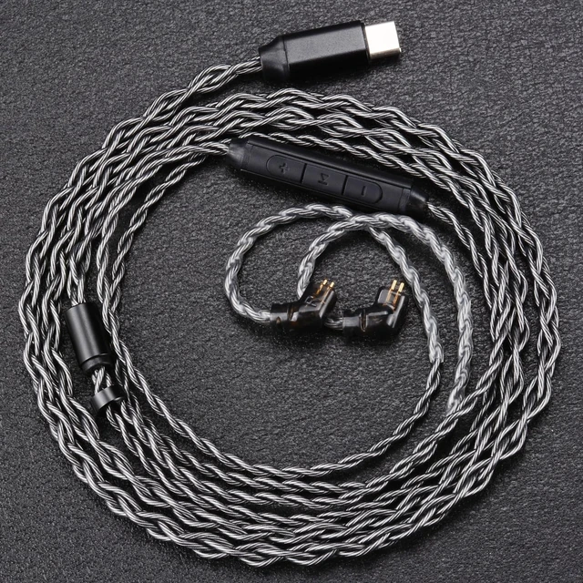 Alt view image 2 of 7 - IEM Cable,Monocrystalline Copper Silver Plated Cable,QDC-C Pin in Ear Monitor Cords for K&Z ZS10 PRO ZSN PRO X ZSTX AST ZSX etc Recessed 2pin Type-C Interface w/mic 4.2ft