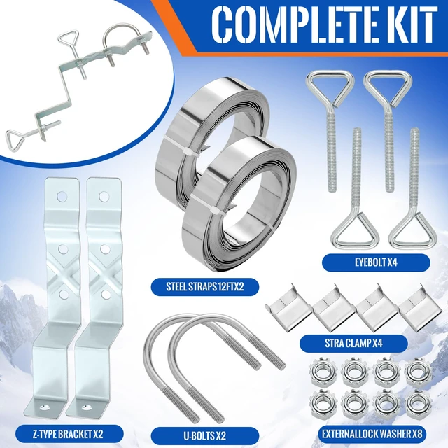Alt view image 2 of 6 - Z-Type Chimney Antenna Mounting Kit, 12 ft Straps Bolts and Clamps Adjustable Heavy Duty Galvanized Steel Straps & Hardware, Through The Roof Chimney Kit up to 12 Feet in Diameter, TV Antenna