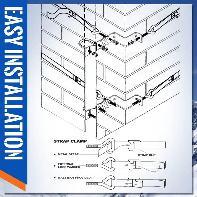 Alt view image 4 of 6 - Z-Type Chimney Antenna Mounting Kit, 12 ft Straps Bolts and Clamps Adjustable Heavy Duty Galvanized Steel Straps & Hardware, Through The Roof Chimney Kit up to 12 Feet in Diameter, TV Antenna
