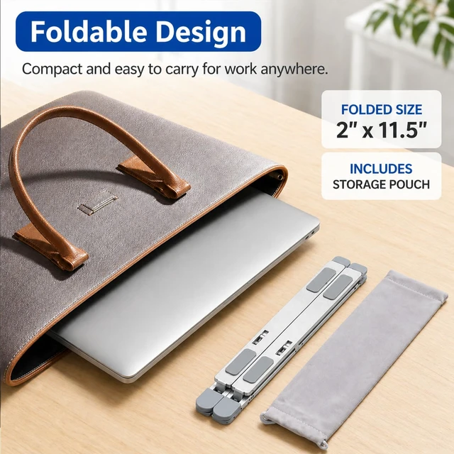 Alt view image 6 of 7 - Adjustable Foldable Portable Laptop Stand for Desk Gray Computer stand;Portable notebook riser; foldable computer holder for 1015 inch devices
