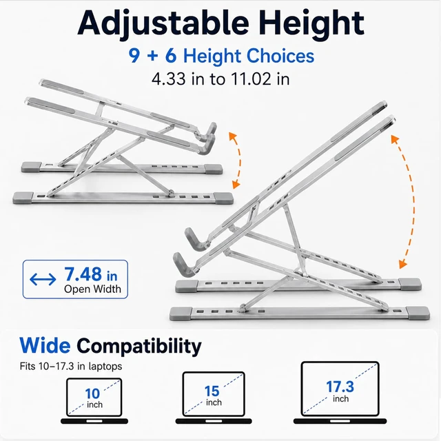 Alt view image 2 of 7 - Adjustable Foldable Portable Laptop Stand for Desk Gray Computer stand;Portable notebook riser; foldable computer holder for 1015 inch devices
