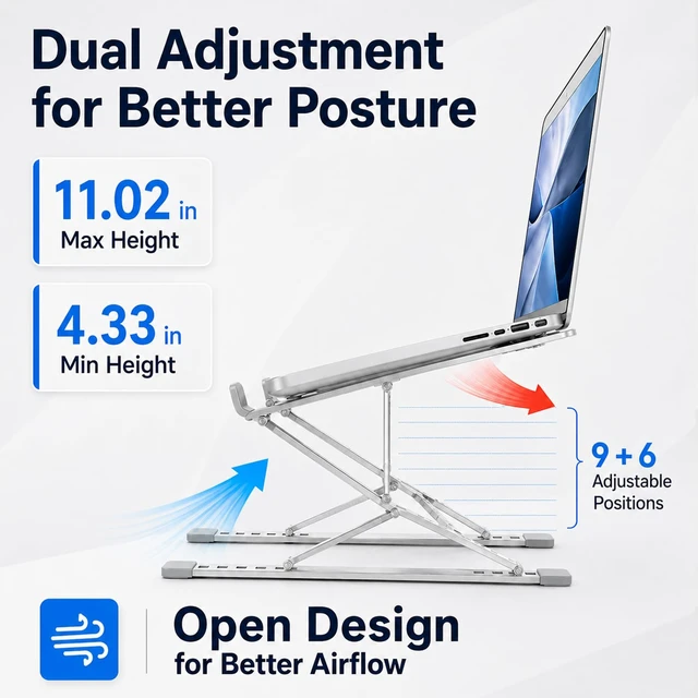 Alt view image 4 of 7 - Adjustable Foldable Portable Laptop Stand for Desk Gray Computer stand;Portable notebook riser; foldable computer holder for 1015 inch devices