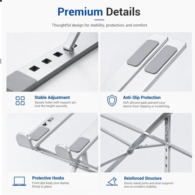 Alt view image 5 of 7 - Adjustable Foldable Portable Laptop Stand for Desk Gray Computer stand;Portable notebook riser; foldable computer holder for 1015 inch devices