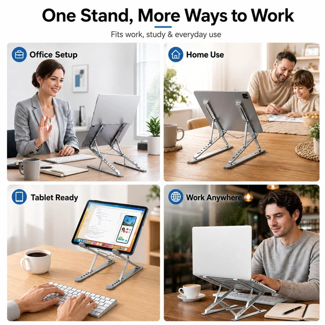 Alt view image 3 of 7 - Adjustable Foldable Portable Laptop Stand for Desk Gray Computer stand;Portable notebook riser; foldable computer holder for 1015 inch devices