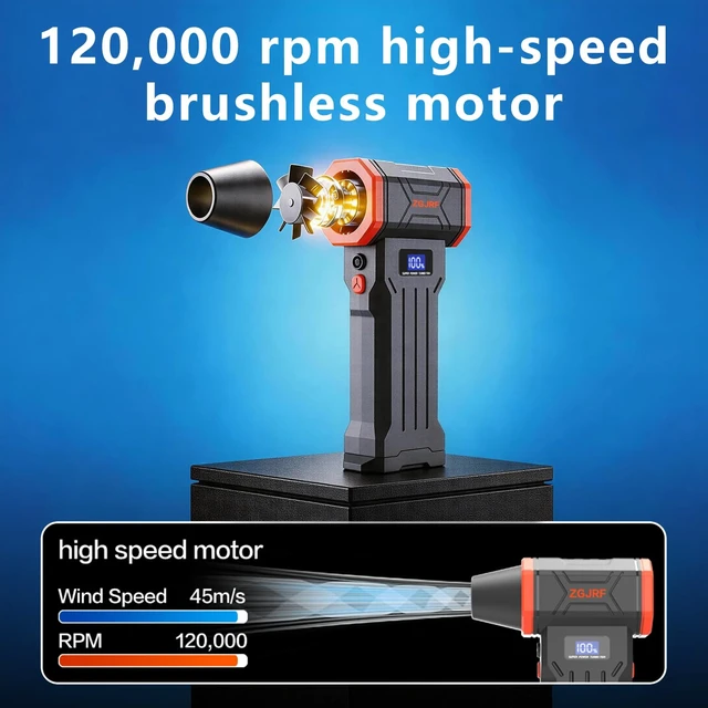 Alt view image 4 of 7 - Compressed Air Duster120000RPM Super Powered Electric Air Duster,4 Gear Adjustable Mini Turbo Blower LED Light,Rechargeable Cordless Dusters for Home Car Outdoor PC Computer Keyboard