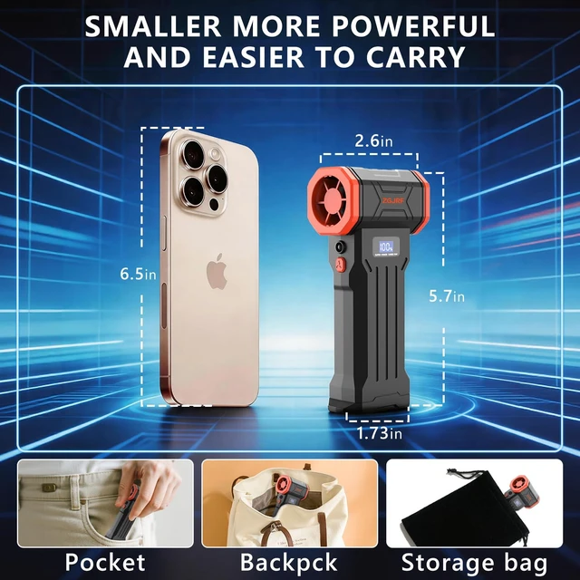 Alt view image 7 of 7 - Compressed Air Duster120000RPM Super Powered Electric Air Duster,4 Gear Adjustable Mini Turbo Blower LED Light,Rechargeable Cordless Dusters for Home Car Outdoor PC Computer Keyboard