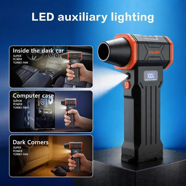 Alt view image 6 of 7 - Compressed Air Duster120000RPM Super Powered Electric Air Duster,4 Gear Adjustable Mini Turbo Blower LED Light,Rechargeable Cordless Dusters for Home Car Outdoor PC Computer Keyboard
