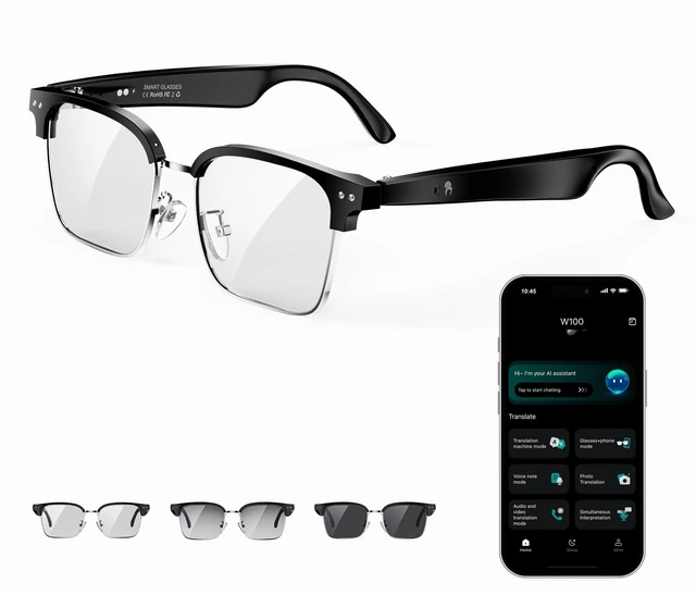 Main image of AI Smart Glasses, Translation Glasses with Chat GPT and 164 Languages Bluetooth Glasses with Photochromic Lens, Music Playback & Hands-Free Calls, UV & Blue Light Protection for Women and Men