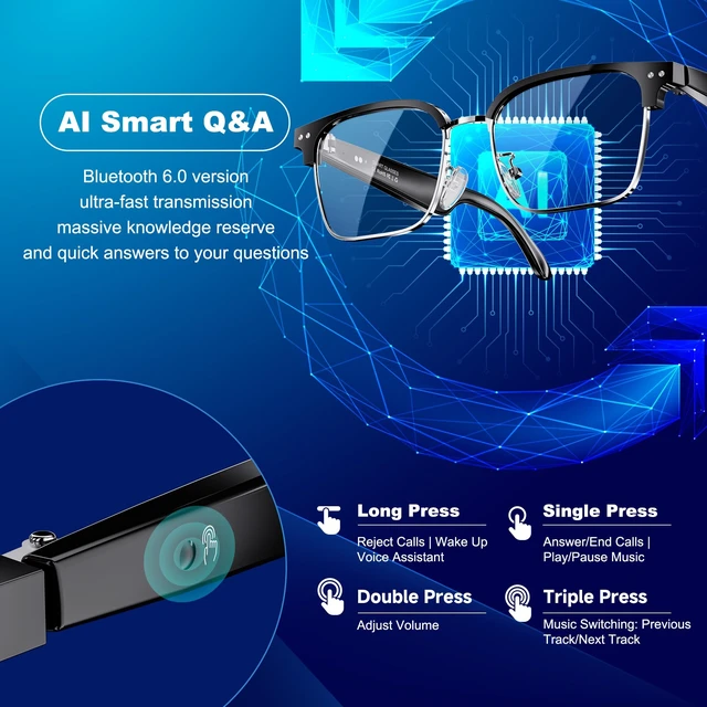 Alt view image 5 of 7 - AI Smart Glasses, Translation Glasses with Chat GPT and 164 Languages Bluetooth Glasses with Photochromic Lens, Music Playback & Hands-Free Calls, UV & Blue Light Protection for Women and Men