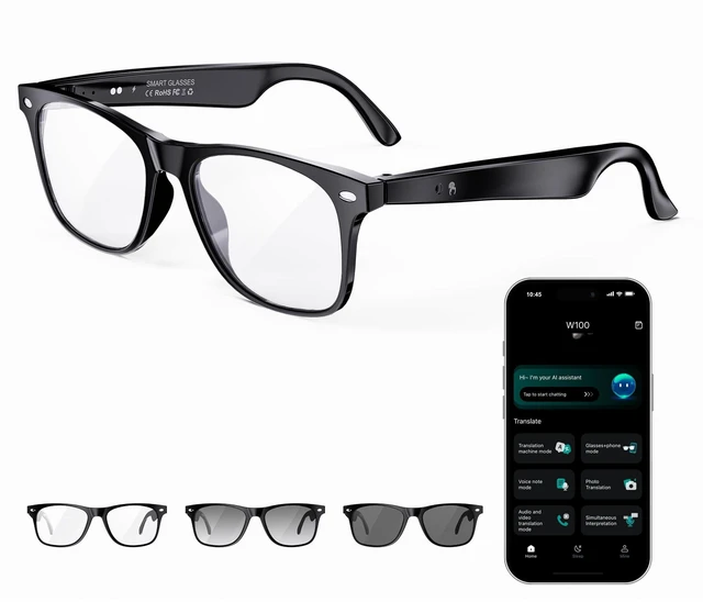 Main image of AI Smart Glasses, Translation Glasses with Chat GPT and 164 Languages Bluetooth Glasses with Photochromic Lens, Music Playback & Hands-Free Calls, UV & Blue Light Protection for Women and Men