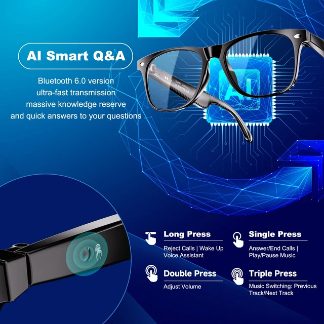 Alt view image 6 of 7 - AI Smart Glasses, Translation Glasses with Chat GPT and 164 Languages Bluetooth Glasses with Photochromic Lens, Music Playback & Hands-Free Calls, UV & Blue Light Protection for Women and Men