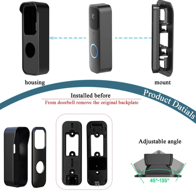 Alt view image 6 of 7 - Blink Video Doorbell Angle Mount, Adjustable 30° to 145° Corner Wedge Bracket for All-New Blink Doorbell Camera (1st & 2nd Gen), Anti-Theft Swivel Mounting Kit with Wide Viewing Range, Black