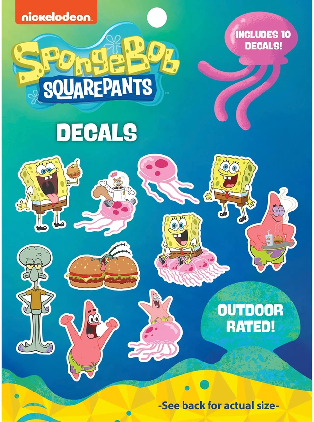 Main image of Spongebob Squarepants Decals- Set of 10 Spongebob, Patrick Star, Plankton, Sandy Cheeks, Jellyfish Stickers for Kids and Adults - Vinyl Decals for Laptop, Tumbler, Water Bottle, Vehicles