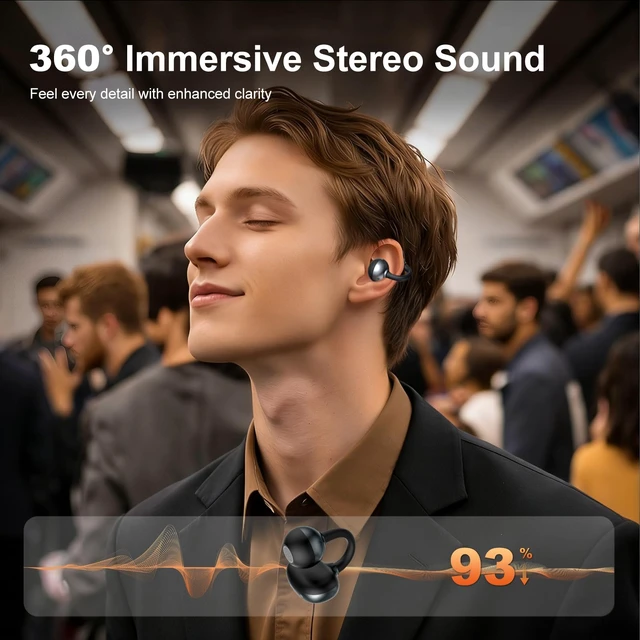 Alt view image 6 of 6 - Open-Ear Earbuds, Clip-On Bluetooth 6.0 Headphones, Open-Ring Design Over-The-Ear Earphones, IP67 Waterproof, 48H Playtime, True Wireless Earbuds for Running, Sports, Phone Calls, and Music