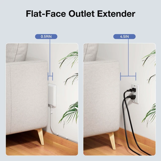 Alt view image 2 of 7 - 6FT Flat Plug Extension Cord with Outlet Cover, 3 Prong Power Strip 13A 125V 1625W, ETL Listed, Detachable Ultra-Thin Outlet Cover, White - Ideal for Home, Office, Living Room, Bedroom