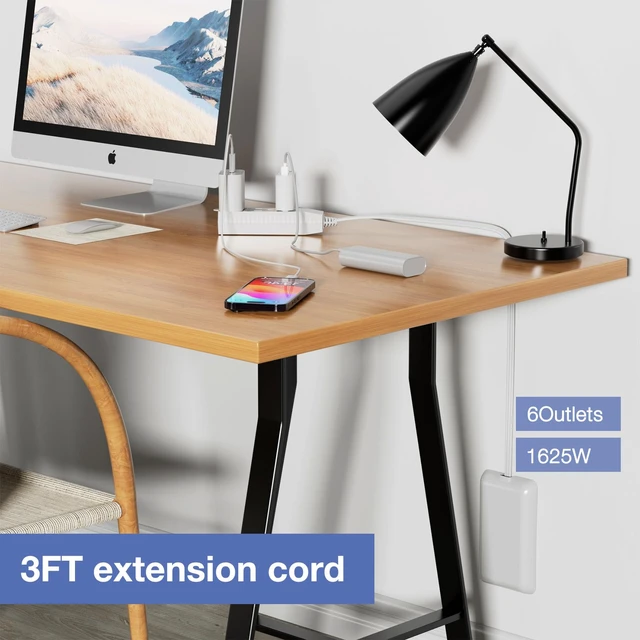 Alt view image 6 of 7 - 6FT Flat Plug Extension Cord with Outlet Cover, 3 Prong Power Strip 13A 125V 1625W, ETL Listed, Detachable Ultra-Thin Outlet Cover, White - Ideal for Home, Office, Living Room, Bedroom
