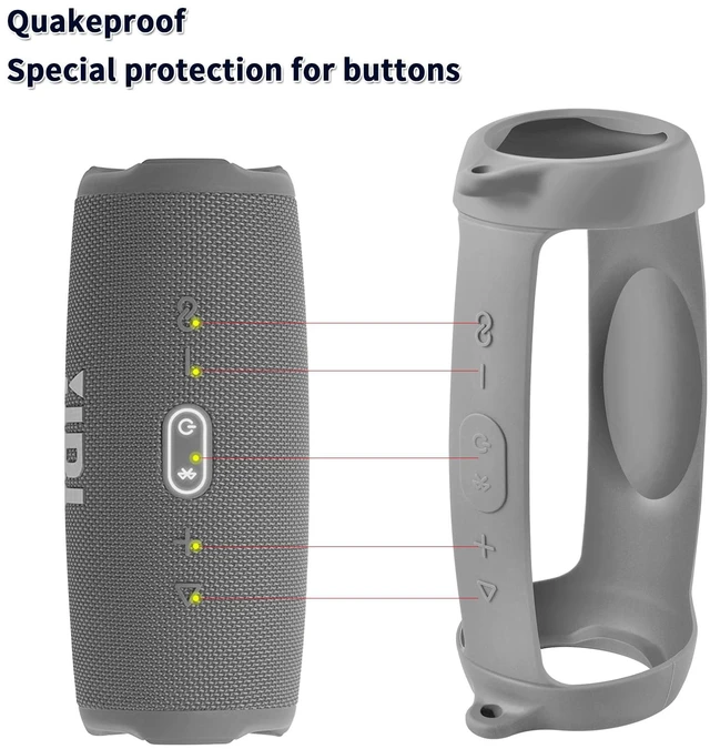 Alt view image 2 of 7 - Silicone Case Cover for JBL Charge 5 Portable Bluetooth Speaker Travel Gel Soft Skin,Waterproof Rubber Carrying Pouch with Strap (Grey)