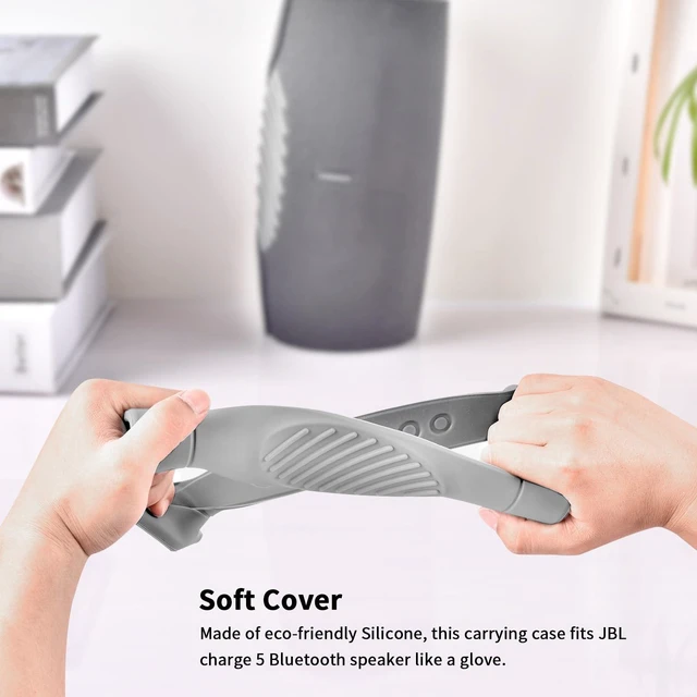 Alt view image 4 of 7 - Silicone Case Cover for JBL Charge 5 Portable Bluetooth Speaker Travel Gel Soft Skin,Waterproof Rubber Carrying Pouch with Strap (Grey)