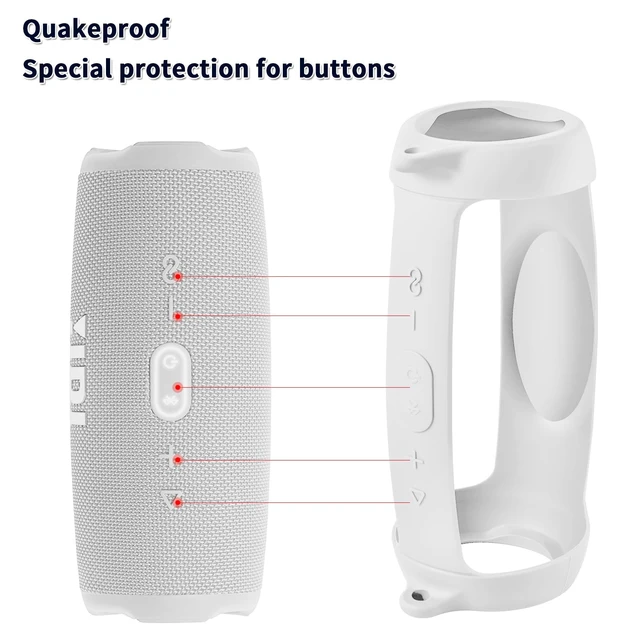 Alt view image 2 of 7 - Silicone Case Cover for JBL Charge 5 Portable Bluetooth Speaker Travel Gel Soft Skin,Waterproof Rubber Carrying Pouch with Strap (White)
