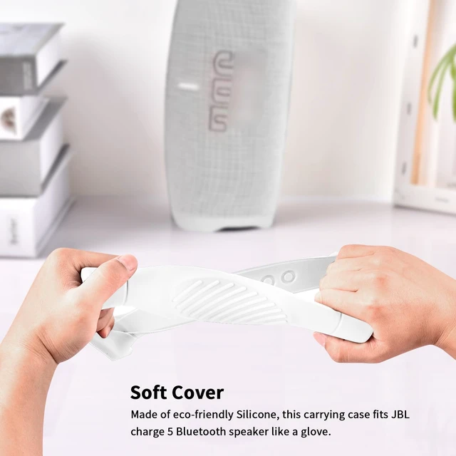 Alt view image 5 of 7 - Silicone Case Cover for JBL Charge 5 Portable Bluetooth Speaker Travel Gel Soft Skin,Waterproof Rubber Carrying Pouch with Strap (White)