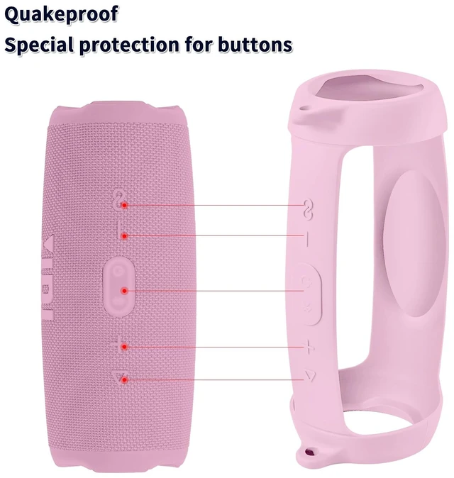 Alt view image 2 of 7 - Silicone Case Cover for JBL Charge 5 Portable Bluetooth Speaker Travel Gel Soft Skin,Waterproof Rubber Carrying Pouch with Strap (Pink)