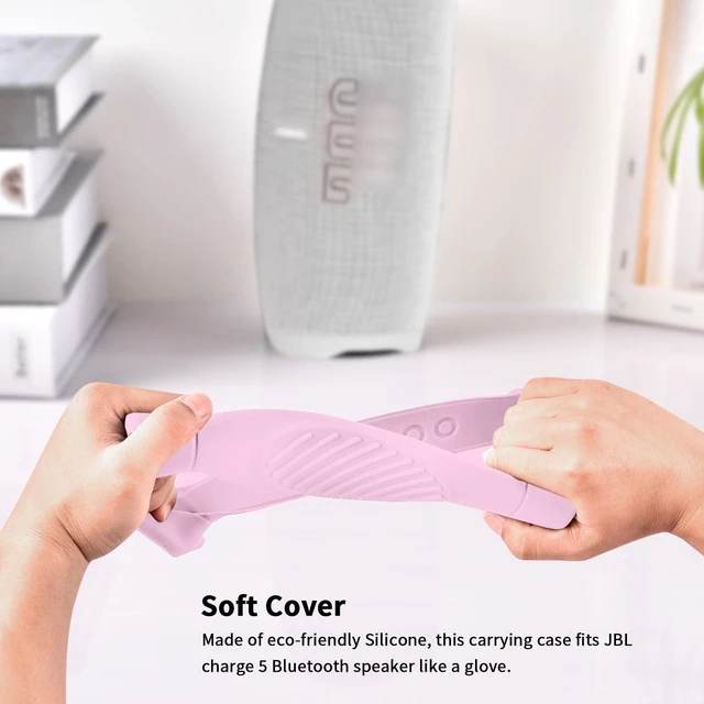Alt view image 5 of 7 - Silicone Case Cover for JBL Charge 5 Portable Bluetooth Speaker Travel Gel Soft Skin,Waterproof Rubber Carrying Pouch with Strap (Pink)