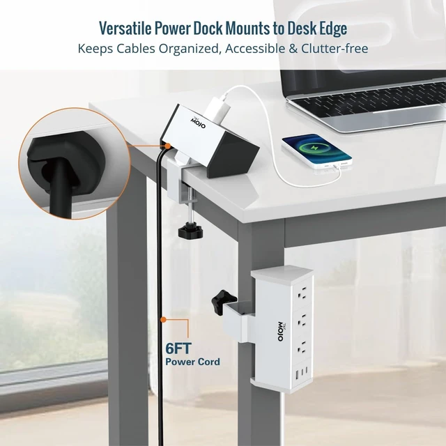 Alt view image 6 of 6 - Desk Clamp Power Strip 3 Outlet with 1 USB A and 2 USB C Ports, 6 ft Cord, Desk Outlet Station Fit 1.6" Tabletop Edge, ETL Listed, Black(SKU# 13150101)