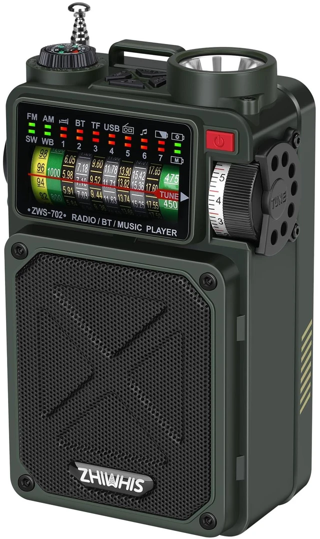 Main image of Shortwave Radio with Bluetooth, AM/FM/SW/WB Emergency Radios with NOAA Alerts, Hand Crank/Solar/4000mAh/White Noise/SOS/Bass/Rechargeable Retro Receiver with Preset, Support USB/TF ZWS-702