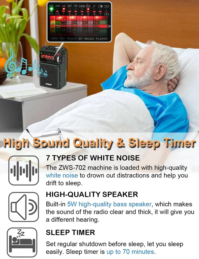Alt view image 7 of 7 - Shortwave Radio with Bluetooth, AM/FM/SW/WB Emergency Radios with NOAA Alerts, Hand Crank/Solar/4000mAh/White Noise/SOS/Bass/Rechargeable Retro Receiver with Preset, Support USB/TF ZWS-702