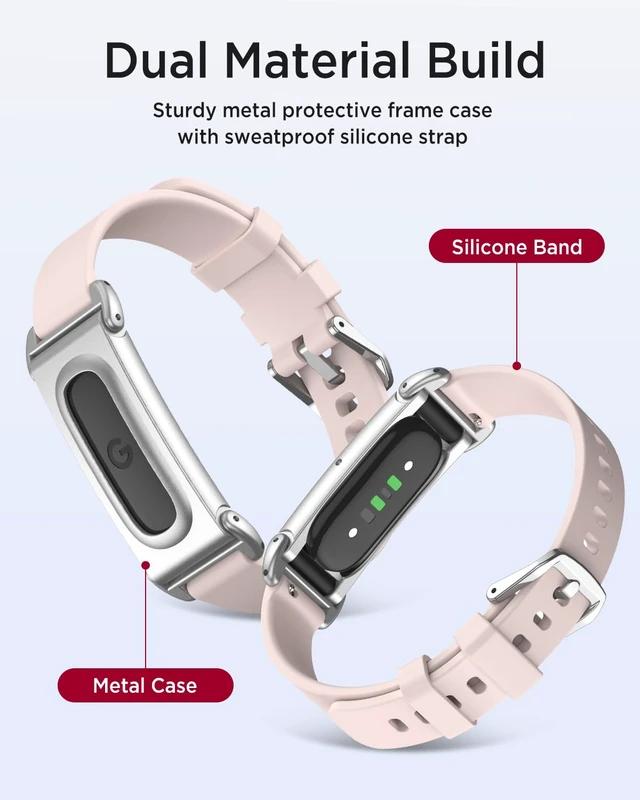 Alt view image 3 of 7 - Miimal Silicone Band for Google Fitbit Air, Soft Rugged Breathable Replacement Case Band, Water & Sweat Resistant Sport Adjustable Strap Metal Bumper Case for Fitbit Air for Women Men