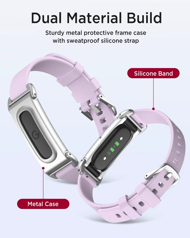 Alt view image 3 of 7 - Miimal Silicone Band for Google Fitbit Air, Soft Rugged Breathable Replacement Case Band, Water & Sweat Resistant Sport Adjustable Strap Metal Bumper Case for Fitbit Air for Women Men