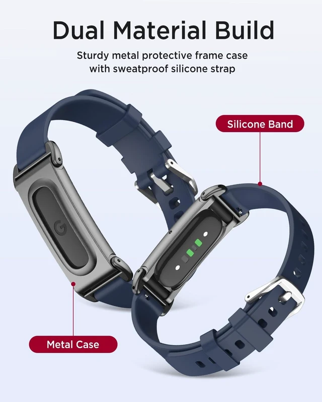 Alt view image 3 of 7 - Miimal Silicone Band for Google Fitbit Air, Soft Rugged Breathable Replacement Case Band, Water & Sweat Resistant Sport Adjustable Strap Metal Bumper Case for Fitbit Air for Women Men