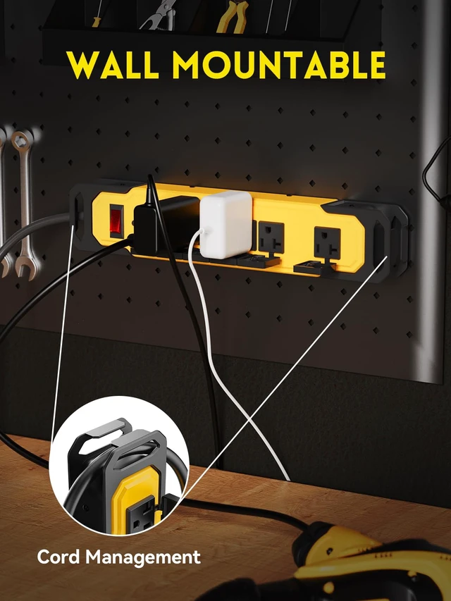 Alt view image 4 of 7 - 20AMP Heavy Duty Surge Protector, Metal Power Strip 6FT NEMA 5-20P to NEMA 5-15/20R, 12/3 AWG, 980Joules, Industrial Wall Mount, ETL Listed