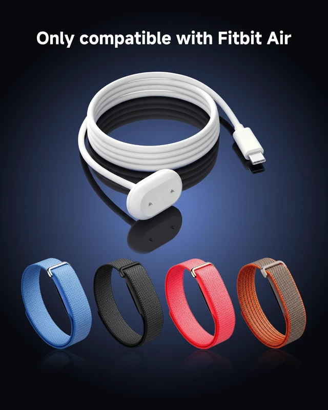 Alt view image 2 of 7 - Charger Cable for Fitbit Air, No Reset Button, USB-C Charger (2 Pack) No Reset Button, Fast Charging Replacement Charging Cable for Fitbit Air, 3.3 ft (1 m), Portable, Easy to Carry, No Adapter