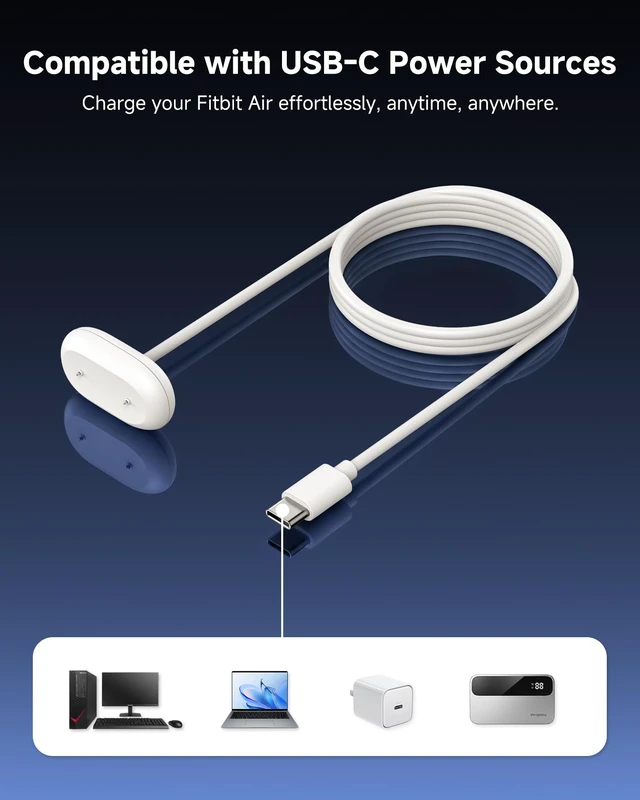 Alt view image 4 of 7 - Charger Cable for Fitbit Air, No Reset Button, USB-C Charger (2 Pack) No Reset Button, Fast Charging Replacement Charging Cable for Fitbit Air, 3.3 ft (1 m), Portable, Easy to Carry, No Adapter