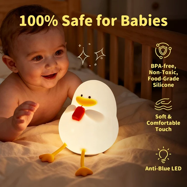Alt view image 2 of 7 - Happy Duck Lamp for Kids Room, Pat Control Duck Light for Breastfeeding, Silicone Night Light Nursery Bedside Lamp,USB Rechargeable Touch Table Lamp for Bedrooms/Living Room/Decor/Gift