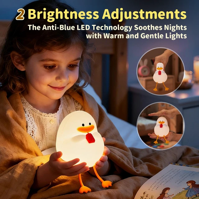 Alt view image 3 of 7 - Happy Duck Lamp for Kids Room, Pat Control Duck Light for Breastfeeding, Silicone Night Light Nursery Bedside Lamp,USB Rechargeable Touch Table Lamp for Bedrooms/Living Room/Decor/Gift
