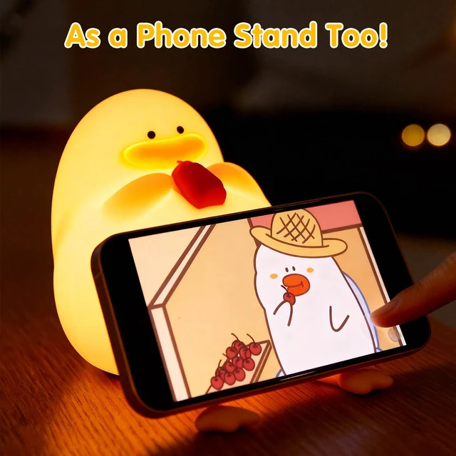Alt view image 5 of 7 - Happy Duck Lamp for Kids Room, Pat Control Duck Light for Breastfeeding, Silicone Night Light Nursery Bedside Lamp,USB Rechargeable Touch Table Lamp for Bedrooms/Living Room/Decor/Gift