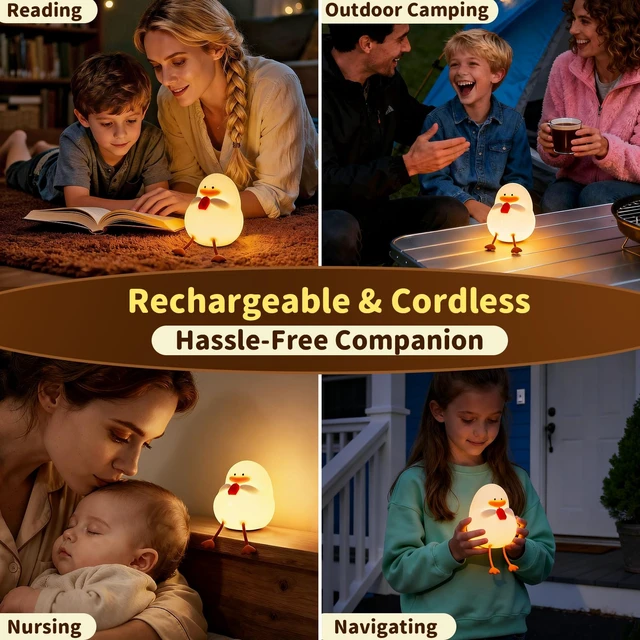 Alt view image 6 of 7 - Happy Duck Lamp for Kids Room, Pat Control Duck Light for Breastfeeding, Silicone Night Light Nursery Bedside Lamp,USB Rechargeable Touch Table Lamp for Bedrooms/Living Room/Decor/Gift