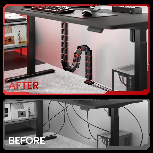 Alt view image 2 of 7 - Under Desk Cable Management Spine, Screw On Vertebrae Cable Management for Standing Desk, Length Adjustable Cord Organizer with 20 Modular for Office and Gaming Desks, Red