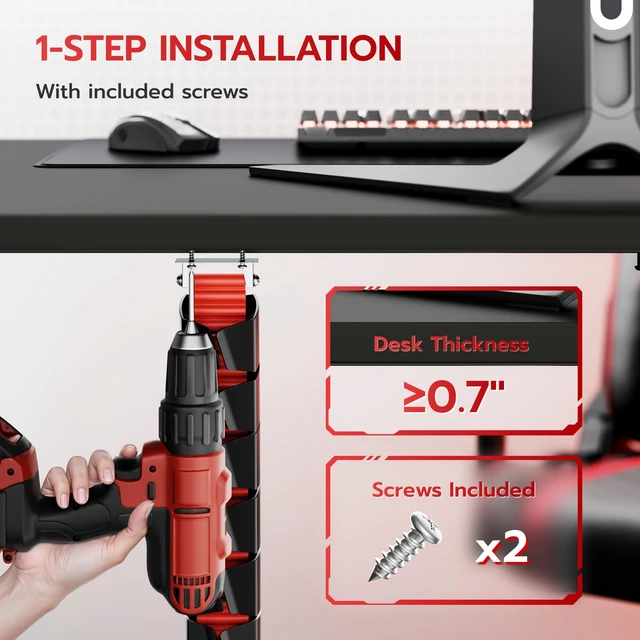 Alt view image 4 of 7 - Under Desk Cable Management Spine, Screw On Vertebrae Cable Management for Standing Desk, Length Adjustable Cord Organizer with 20 Modular for Office and Gaming Desks, Red