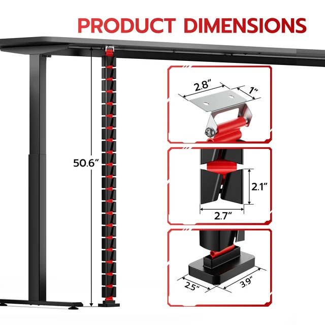 Alt view image 7 of 7 - Under Desk Cable Management Spine, Screw On Vertebrae Cable Management for Standing Desk, Length Adjustable Cord Organizer with 20 Modular for Office and Gaming Desks, Red