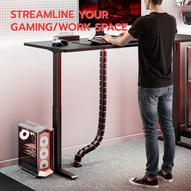 Alt view image 6 of 7 - Under Desk Cable Management Spine, Screw On Vertebrae Cable Management for Standing Desk, Length Adjustable Cord Organizer with 20 Modular for Office and Gaming Desks, Red