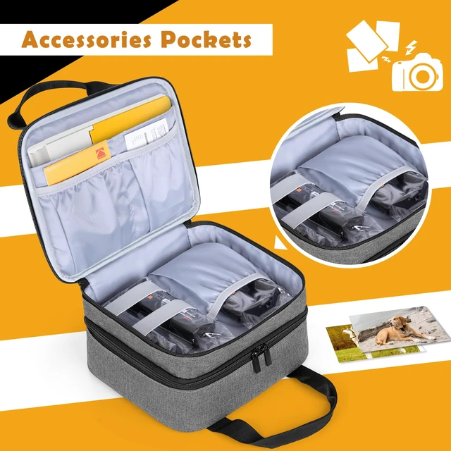 Alt view image 3 of 7 - Photo Printer Case Compatible with KODAK Dock Plus Photo Printer Bag with Accessory Storage Pockets and Adjustable Fixing Strap, Double Layer for Home and Travel, Gray