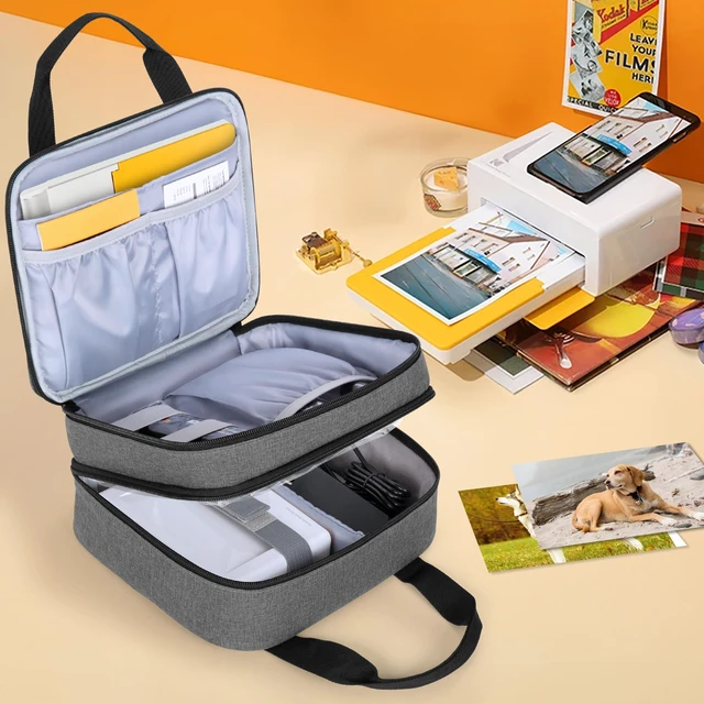 Alt view image 6 of 7 - Photo Printer Case Compatible with KODAK Dock Plus Photo Printer Bag with Accessory Storage Pockets and Adjustable Fixing Strap, Double Layer for Home and Travel, Gray